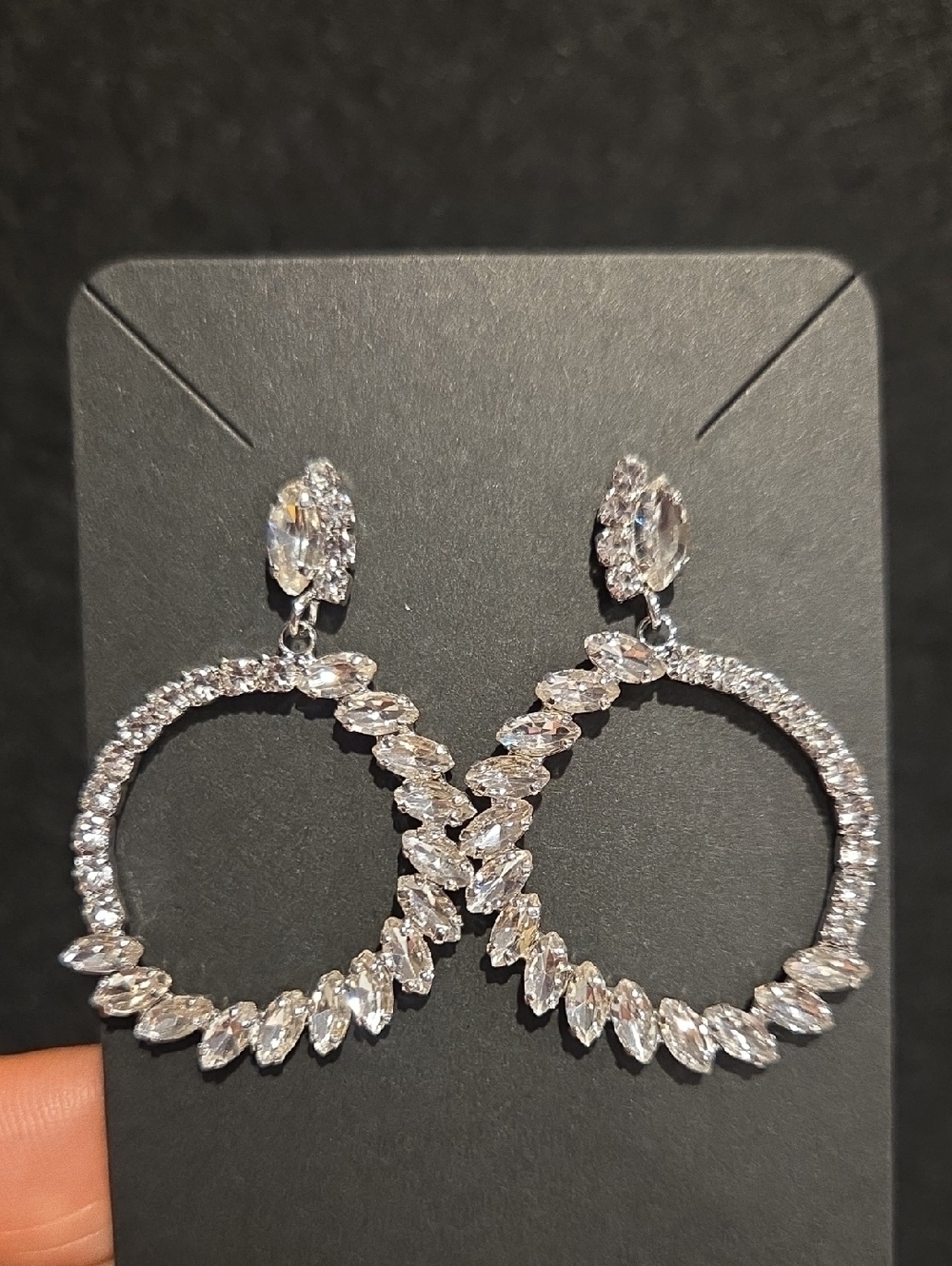 Silver Crystal Marquise Hoop Drop Earrings